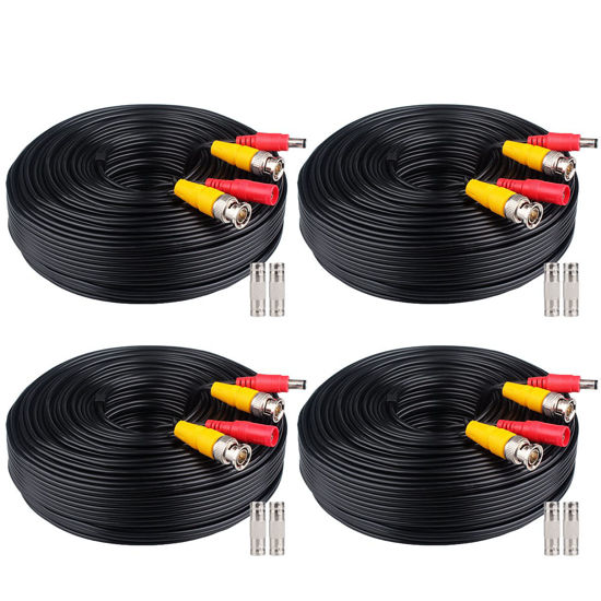 Picture of WILDHD BNC Cable 4x100FT, All-in-One Siamese Video and Power Security Camera Wire, Camera Cable for All Max 5MP HD CCTV DVR Surveillance System (100FT 4PACK, Black)