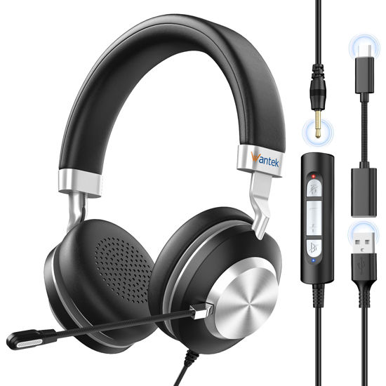 Picture of Wantek USB Headset with Microphone for PC,Laptop,Computer Headset with Noise Cancelling & Audio Controls,Wired Headset for Call Center,Work,Ofiice,Zoom,Binaural