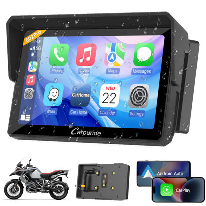 Picture of Carpuride W502B Pro for B.M W Motorcycle CarPlay & Android Auto & Dual Bluetooth, 5" Waterproof GPS Navigation Screen for Motorbike, Music Sharing, Intercom, EQ, Light Sensor, Compass, Barometer