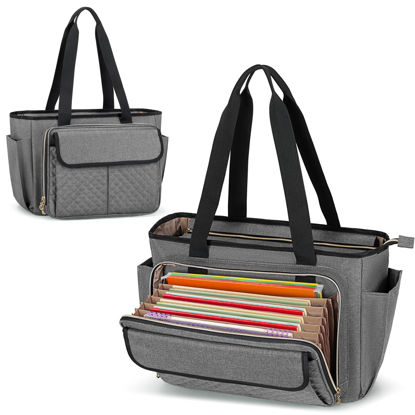 Picture of LUXJA Teacher Bag with Accordion File Area and Laptop Sleeve, Teacher Tote Bag for Women (Patent Pending), Gray