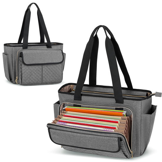 Picture of LUXJA Teacher Bag with Accordion File Area and Laptop Sleeve, Teacher Tote Bag for Women (Patent Pending), Gray