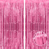 Picture of Thicken Pink Foil Fringe Curtains Decorations 3.2x8.2ft - 2 Pack, Photo Backdrop for Birthday Bachelorette Bridal Shower Baby Shower Graduation Party, Party Streams Decor