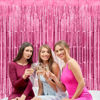Picture of Thicken Pink Foil Fringe Curtains Decorations 3.2x8.2ft - 2 Pack, Photo Backdrop for Birthday Bachelorette Bridal Shower Baby Shower Graduation Party, Party Streams Decor