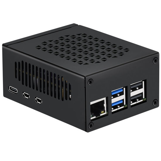Picture of Metal Case for Raspberry Pi 5, Support Pi 5 Active Cooler, Space for Hats, Add-on Boards, Cooler, and NVMe Hats (Black)