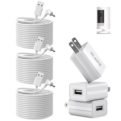 Picture of OLAIKE (3 Pack) 8m/26ft Charge Cable for Ring Stick Up Cam Battery/Plug-in & Ring Spotlight Cam Battery, Weatherproof Power Adapter Keep Charge Your Camera (No Camera), White