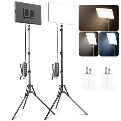 Picture of 2 Pack LED Video Light Kit, Scrhot 15W Photography Lighting Kit with 63" Tripod Stand, Studio Lights Dimmable 2800-8400K Panel Lighting for Video Recording/Game Live Streaming/Filming/YouTube/Podcast