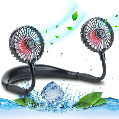Picture of VAGAU Portable Cooling Neck Fan, Rechargeable USB Personal Neck Fan with Colorful LED lights, 360° Rotation, Wearable Neck Fan Air Conditioner for Office Travel Sport, 3 Adjustable Speeds（Black）