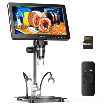 Picture of TOMLOV DM9 Max 10.1" HD IPS HDMI Digital Microscope 1500X, 20MP Coin Microscope Magnifier for Error Coins with Screen, LCD Soldering Microscope for Adults, 10 LED Lights, PC/TV Compatible, 64GB