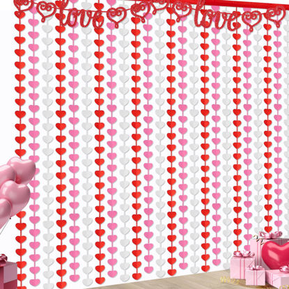 Picture of Valentines Decorations Foil Fringe Curtains: 2 Pack 3.3 X 6.6 ft Red Pink White Heart Tinsel Backdrop Photo Booth Prop Streamers for Wedding Anniversary Birthday Valentines Party Decor
