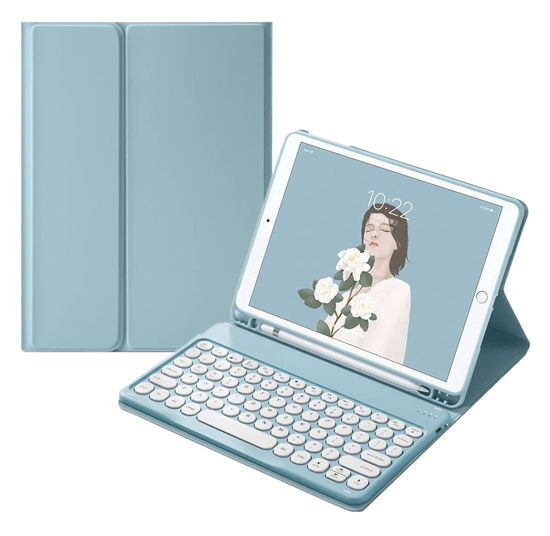 Picture of HENGHUI Keyboard Case for Galaxy Tab S9 FE 10.9 inch/Tab S9 11 inch/Tab S8 11"/Tab S7 11" Detachable Magnetic Color Keyboard Cover Cute Round Key,MistyBlue