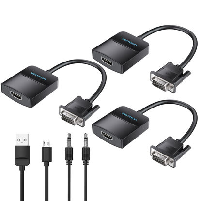 Picture of VENTION VGA to HDMI 3 Pack-1080P Video Dongle Adaptador VGA Converter with Audio Cable (0.5FT), Male to Female for PC,Monitor HDTV (Note: VGA to HDMI Only, Not Bi-Directional)