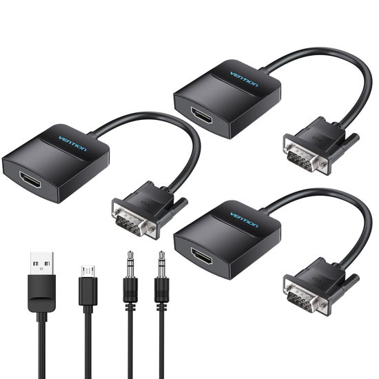 Picture of VENTION VGA to HDMI 3 Pack-1080P Video Dongle Adaptador VGA Converter with Audio Cable (0.5FT), Male to Female for PC,Monitor HDTV (Note: VGA to HDMI Only, Not Bi-Directional)