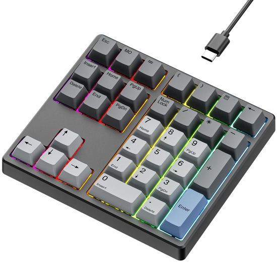 Picture of Kisnt Custom Mechanical Number Pad, QMK/VIA Programmable Wired Numpad, 34 Key Hot Swappable USB Numeric Keypad with PBT Keycaps RGB Backlit Number Pad for Laptop, MacBook,PC Desktop