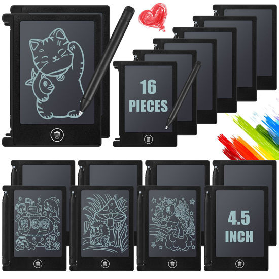 Picture of Nezyo 16 Pieces 4.5 Inch Mini LCD Writing Tablet Electronic Doodle Board for Colorful Drawing Tablet Erasable Writing Pad Reusable Learning Gift for Girls Boys (Black)