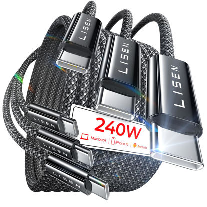 Picture of LISEN USB C to USB for iPhone 16 Charger Cord 60W/100W/240W Universal USBC to USBC Cable, 3-Pack [3.3/3.3/6.6FT] Type C to Type C Cable Fast Charging for iPhone 15 Pro Max Charger Cable