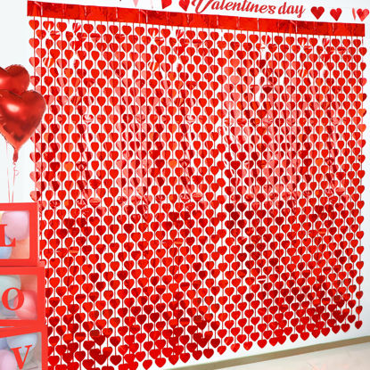 Picture of Valentines Day Decorations, 4 Pack Valentines Day Backdrop Garland, Red Heart Foil Fringe Tinsel Backdrop Streamer for Wedding Anniversary Birthday Valentines Party Decor