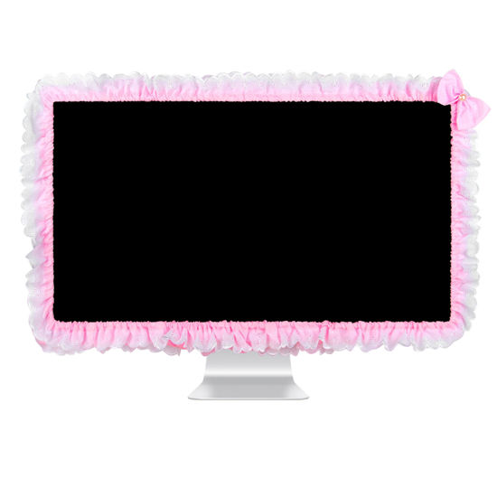 Picture of Kingshion 32"-38" Lovely Cute Computer Monitor Cover with Lovely Cute Elastic Pen Pocket Bow-knot TV LCD Screen Monitor Decoration Dust Cover Protector, Lace Fabric- Pink