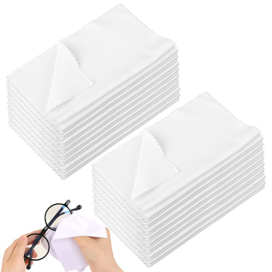 Picture of 30pcs Microfiber Cleaning Cloth for Glasses, 6x7 Inches Glasses Cleaning Cloth, Lens Wipes for Electronics, Jewelry Cleaning Cloth for Cell Phone LCD TV Screens Cameras Eyeglasses (White)