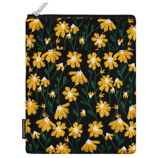 Picture of Dadanism Embroidered Daisy Padded Sleeve for 6" Kindle 11th Gen 2024 2022/10th 8th 2019 2016, 6.8" 7" Kindle Paperwhite 12th Gen 2024/11th 2021/10th 2018, 6" Kobo Tolino eReader,Black & Yellow Daisy