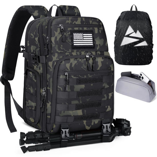 Picture of SDYSM Camera Backpack Bag Professional for DSLR/SLR Mirrorless Camera Waterproof 15.6 inch Tactical Camera Bags for Photographers with Rain Cover, Tripod Holder, Small Bag Photography Backpack Case