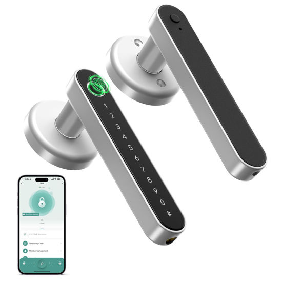Picture of IRONZON Fingerprint Door Lock Smart Door Lock with Keypad Keyless Entry Door Lock with Handle for Home Hotel Office Apartment Bedroom