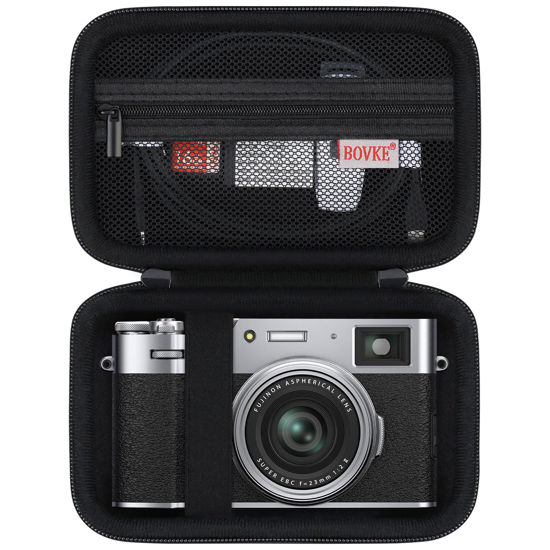 Picture of BOVKE Carrying Case Compatible with Fujifilm X100VI / X100V Digital Camera, Extra Mesh Pocket for Charging Cables, Black