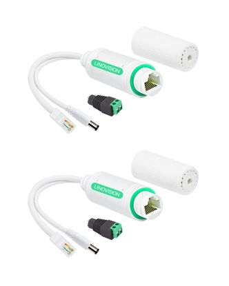 Picture of LINOVISION DC12V Waterproof POE Splitter, 10/100Mbps Outdoor Power Over Ethernet Splitter, IEEE802.3af/at POE to DC Power Supply for Security Cameras, VoIP Phone (2 Pack)