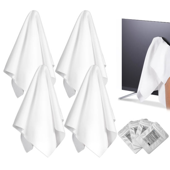 Picture of Selens 4Pcs Extra Large Microfiber Cleaning Cloths 16x16inch White Microfiber Screen Cleaning Cloth for TV, Car Navigator, VR,Computers,Electronics,Eyeglasses, Car Windows & More