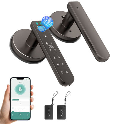 Picture of BAFUWEIY Fingerprint Door Lock, Smart Door Knob with App Control, Fingerprints, IC Cards, Fingerprint Door Knob Biometric Door Lock for Bedroom Apartment Coffee Brown
