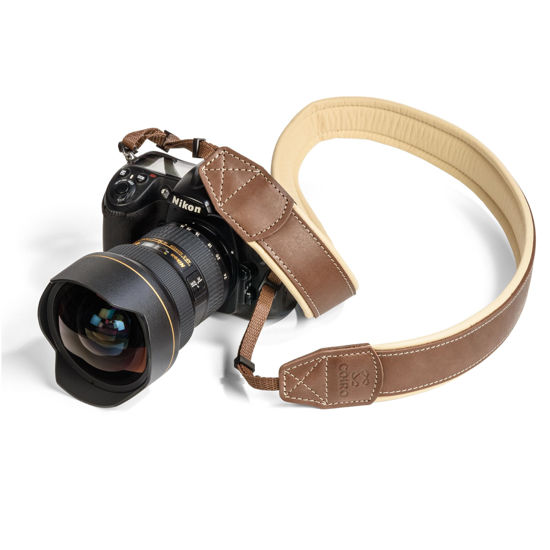 Picture of C Coiro Padded Genuine Leather Camera Strap, Shoulder Strap or Neck Strap for DSLR/SLR, Brown