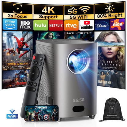 Picture of [One-Button Focus] Mini Projector with 5G WiFi and Bluetooth, 4K Outdoor Smart Projector with Carry Bag, Portable Movie Projector with Zoom, Home Theater Projector for Phone/TV Stick/PC (Gun gray)