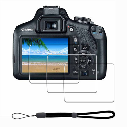 Picture of iDaPro Screen Protector for Canon EOS Rebel T7 T6 T5 2000D 1300D 1200D+ Hand Lanyard [3+1 Pack] Tempered Glass Easy Installation