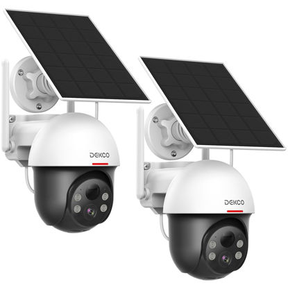 Picture of DEKCO Security Cameras Wireless Outdoor, Solar Powered, Panoramic PTZ, Auto Motion Tracking, True 2K, Color Night Vision, Spotlights, 2-Way Talk, 2 Pack