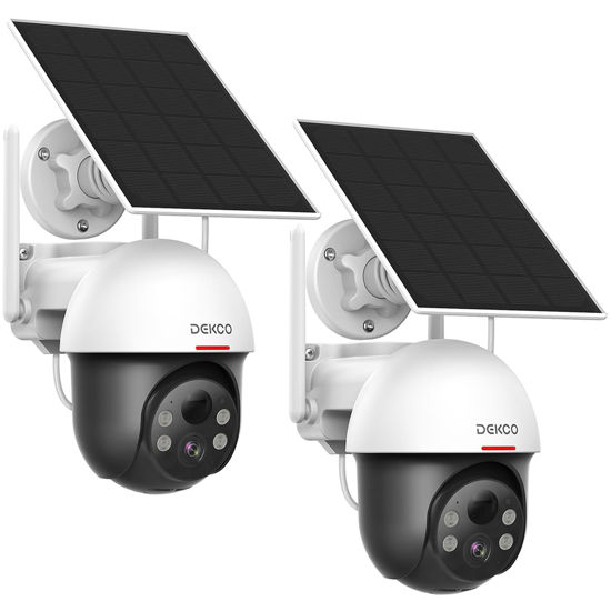 Picture of DEKCO Security Cameras Wireless Outdoor, Solar Powered, Panoramic PTZ, Auto Motion Tracking, True 2K, Color Night Vision, Spotlights, 2-Way Talk, 2 Pack