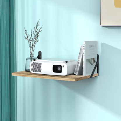 Picture of DAWASAPAT Projector Shelf, Projector Wall Mount Floating Shelf, Projector Mount, Deep Shelves with Large Storage for Living Room, Kitchen, Office, Bathroom, Bedroom Router Shelf with Cable Ties-Oak