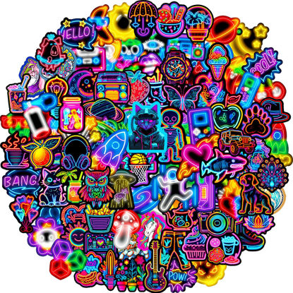 Picture of Water Bottle Stickers 100 Pcs Cool Neon Stickers, Stickers for Kids Adults Teens, Waterproof Vinyl Stickers, Stickers for Laptop Skateboard Journal Notesbooks Computer Phone Mug Guitar Suitcase etc