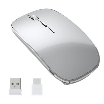 Picture of Halpilt Wireless Mouse Chargeable Portable Silent Wireless Mouse USB and Type-C Dual Mode Wireless Mouse 3 Adjustable DPI for Laptop, Mac, MacBook, Android, PC (Q23S Black) (Grey)