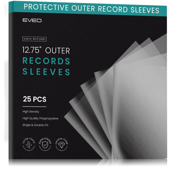 Picture of EVEO 25 Record Sleeves for Vinyl Record- Crystal Clear Professional Vinyl Record Storage Protector |12.75" x 12.75" Outer Sleeves Record Storage for Single & Double LP Album Covers - Thick Vinyl 3mil