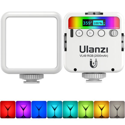 Picture of ULANZI VL49 RGB Video Lights White, LED Camera Light 360° Full Color Portable Photography Lighting w 3 Cold Shoe, 2000mAh Rechargeable CRI 95+ 2500-9000K Lamp Support Magnetic Attraction