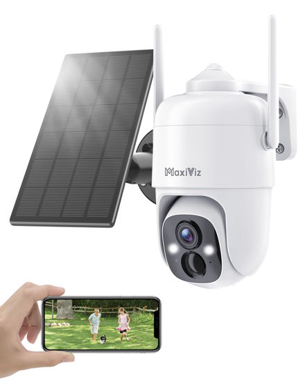Picture of MaxiViz Solar Security Camera Wireless Outdoor, 360° View Outdoor Cameras for Home Security with AI Motion Detection, 2K Color Night Vision, Two-Way Talk, IP66 Weatherproof, SD/Cloud Storage