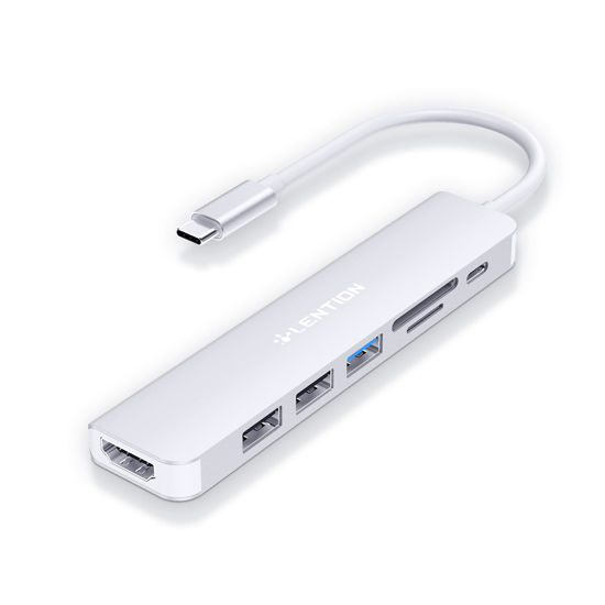 Picture of LENTION USB C Hub with 100W Charging, 4K HDMI, Dual Card Reader, USB 3.0 & 2.0 Compatible 2024-2016 MacBook Pro, New Mac Air/Surface, Chromebook, More, Stable Driver Adapter (CB-CE18.Silver)