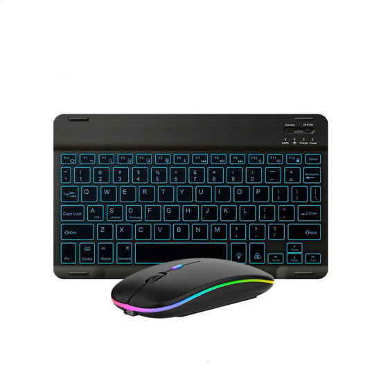 Picture of Ultra-Slim Bluetooth Keyboard and Mouse Portable Mini Wireless Keyboard Rechargeable 7-Color Backlit for Apple iPad iPhone Samsung Tablet iPhone Smartphone iOS Android Windows,Black