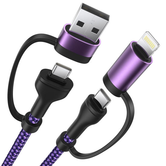 Picture of 4-in-1 USB C Cable Apple MFi Certified Lightning Cable 6.6ft, 60W Type C Charger Fast Charging Nylon Braided Multi iPhone Charger Cord for iPhone 16 15 Pro Max/15 Plus/ 14 13 Pro/iPad/MacBook/Samsung