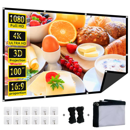 Picture of Foldable 100-inch Projector Screen,XINLEMY 4k 16:9 Anti-Crease Portable Washable Projector Backing Black Absorbs Light Movies Screens for Home Theater Backyard Indoor and Outdoor Camping