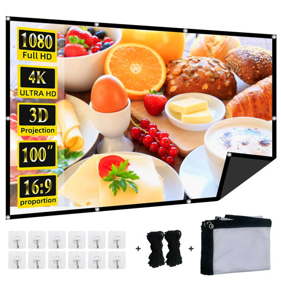 Picture of Foldable 100-inch Projector Screen,XINLEMY 4k 16:9 Anti-Crease Portable Washable Projector Backing Black Absorbs Light Movies Screens for Home Theater Backyard Indoor and Outdoor Camping