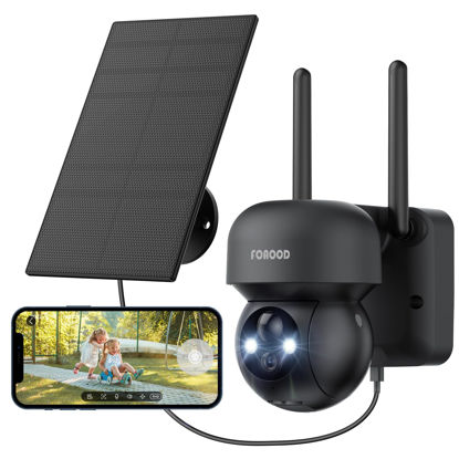Picture of Solar Security Cameras Wireless Outdoor - Battery Power Cameras for Home Security Wifi Cameras Outside Surveillance Camera PTZ 360° Camera System with Floodlight Color Night Vision Motion Sensor Alarm
