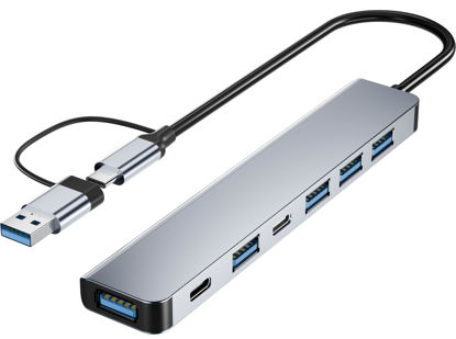 Picture of 【Upgrade】 USB C/USB Hub, BERLAT Aluminum 7 in 1 USB C & USB Hub with USB 3.0, USB 2.0 Ports for PC/Laptops/MacBook Pro/Air/iMac/iPad and More Devices