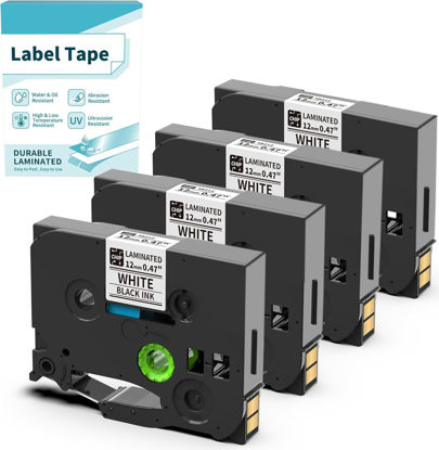 Picture of Label Maker Tape 12mm 0.47 Laminated White BZ TZ Tape for Vixic D210S H1100 D480BT P780BT E1000 P3200 Labeler Compatible with Brother P Touch PT-H110 D210 D220 D400 D410 1180 1280 1890 Label Makers