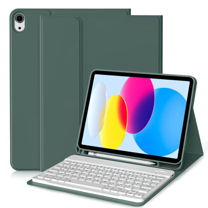 Picture of aoub for iPad 10th Generation Case with Keyboard 10.9 inch 2022, Detachable Bluetooth Keyboard, Smart Stand Folio Keyboard Cover with Pencil Holder for iPad 10th Gen, Dark Green
