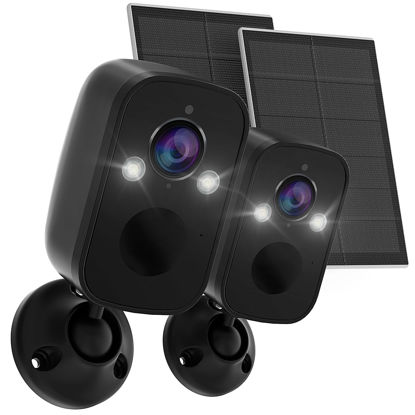 Picture of 2Pack Wireless Battery-Powered Security Camera Outdoor with Solar Panel, 2K QHD, Color Night Vision, 130° Viewing Angle, AI Motion Detection, 2-Way Talk, Cloud/SD Storage Support, Works with Alexa
